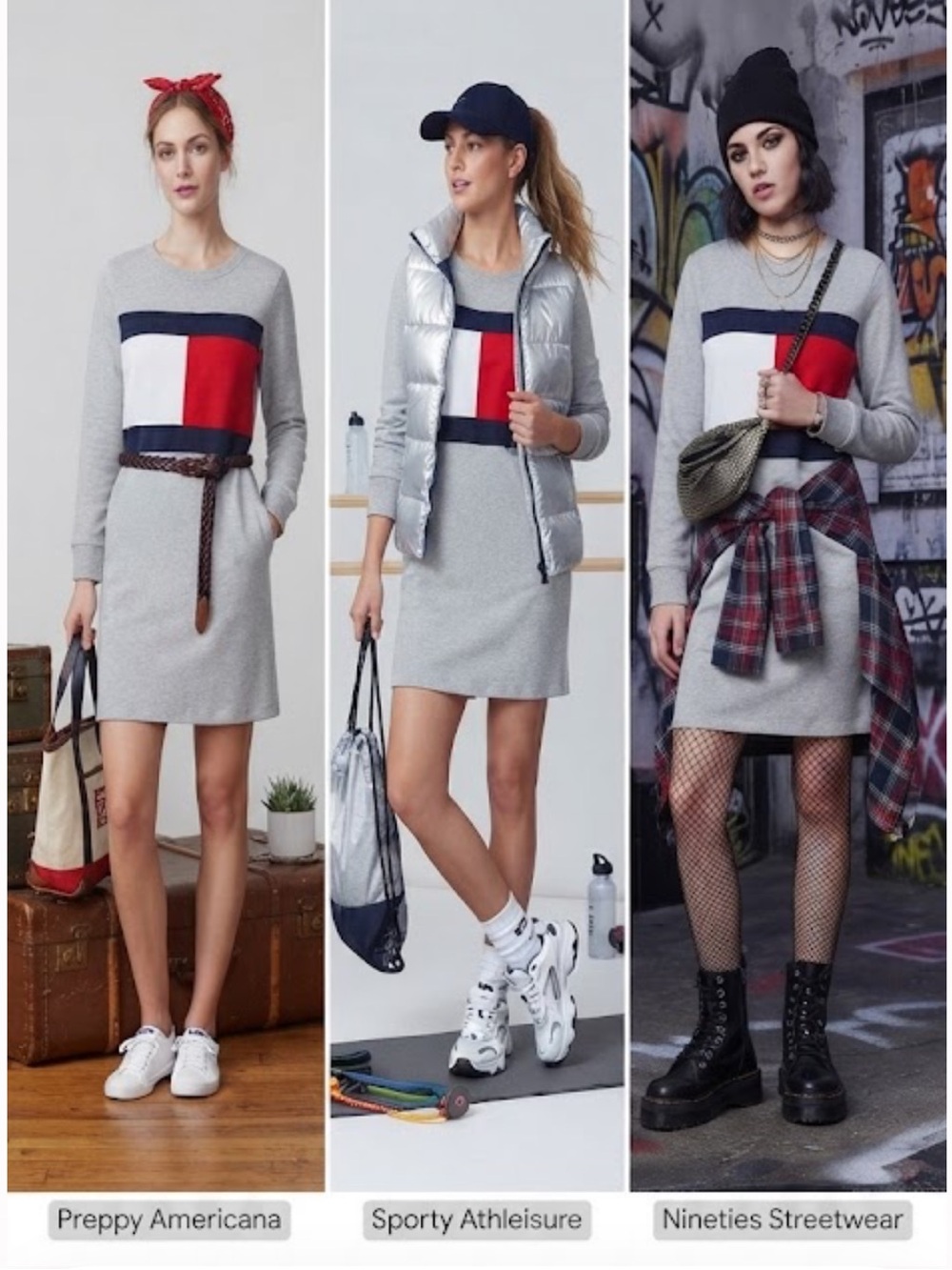 Tommy Hilfiger Long Sleeve Sweatshirt Mini Dress  Flag Logo M Preppy Americana